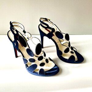 Cesare Paciotti Navy Suede Cutout Stiletto Sandalas Italy Size 38